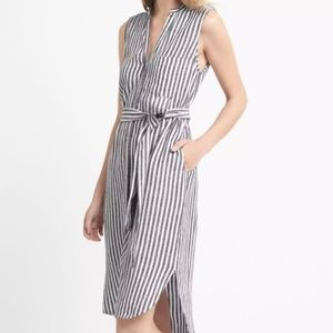 Gap Women Linen Sleeveless Stripe Shirtdress